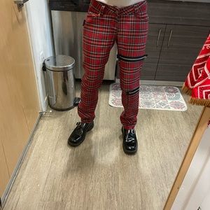 Mens Vintage punk rocker red plaid with zippers pant size W30 L 30